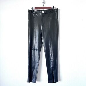 ZARA Dark Academia Faux Leather Large Ankle Zip Hem High Waisted Black Capris